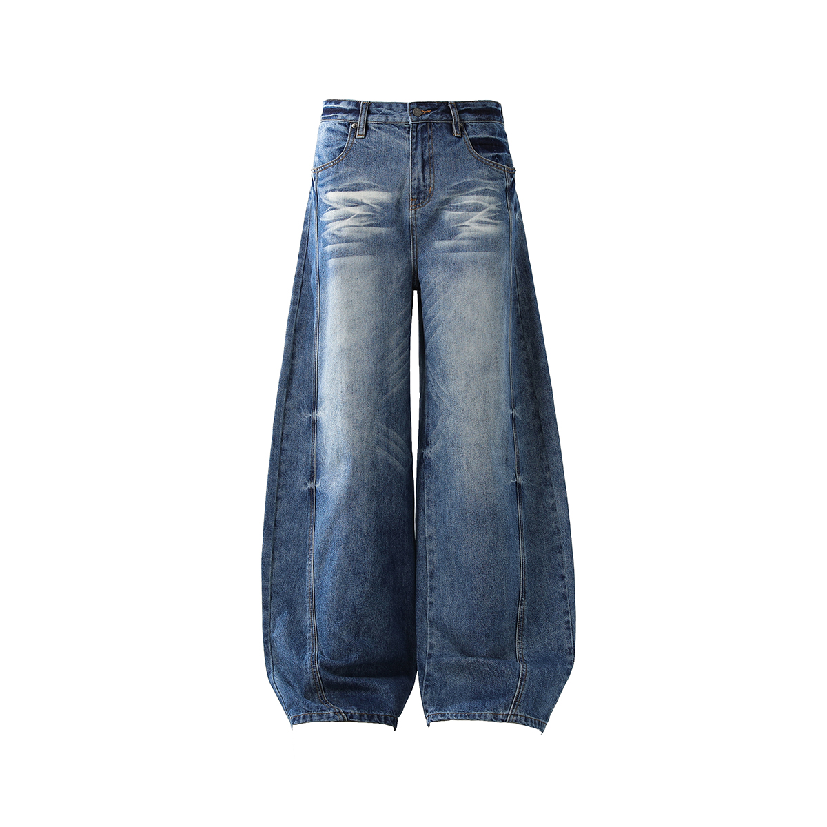 ワイドパンツ メンズ ウォッシュ加工極太ワイドデニムパンツ