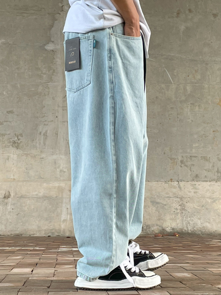 ワイドパンツ メンズ レトロ風超ゆったりデニムワイドパンツ