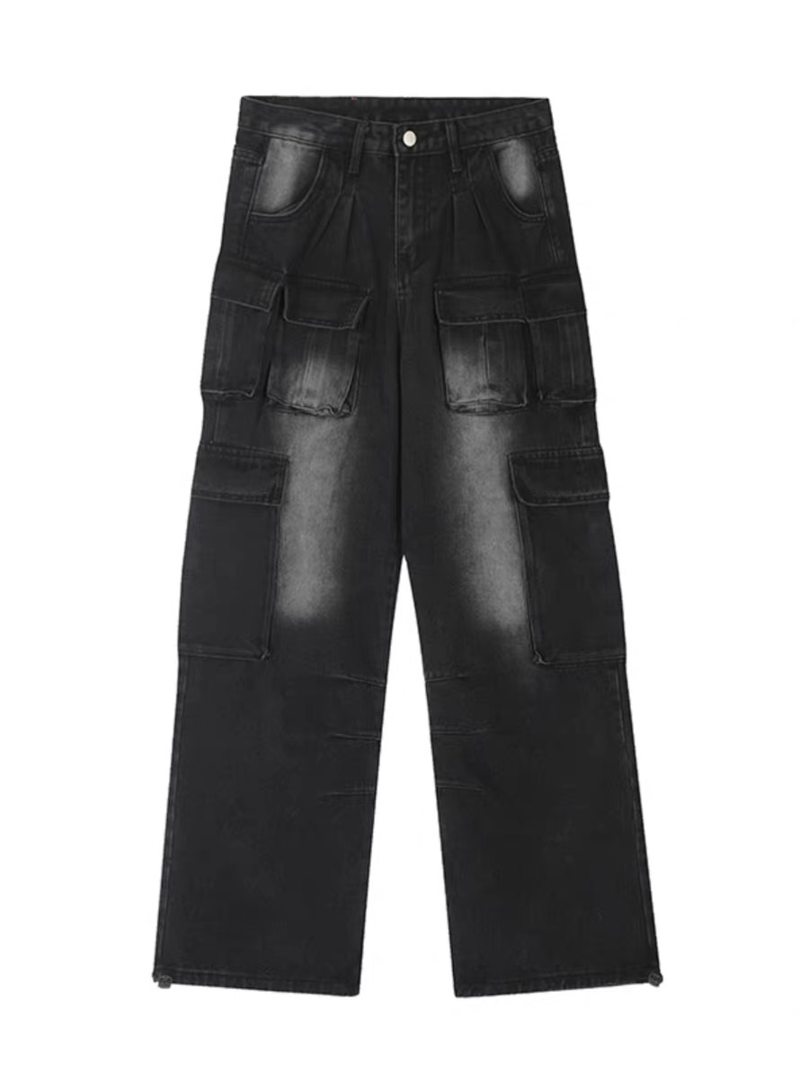 ワイドパンツ メンズ 多ポケット工業系ワイドデニムカーゴパンツ