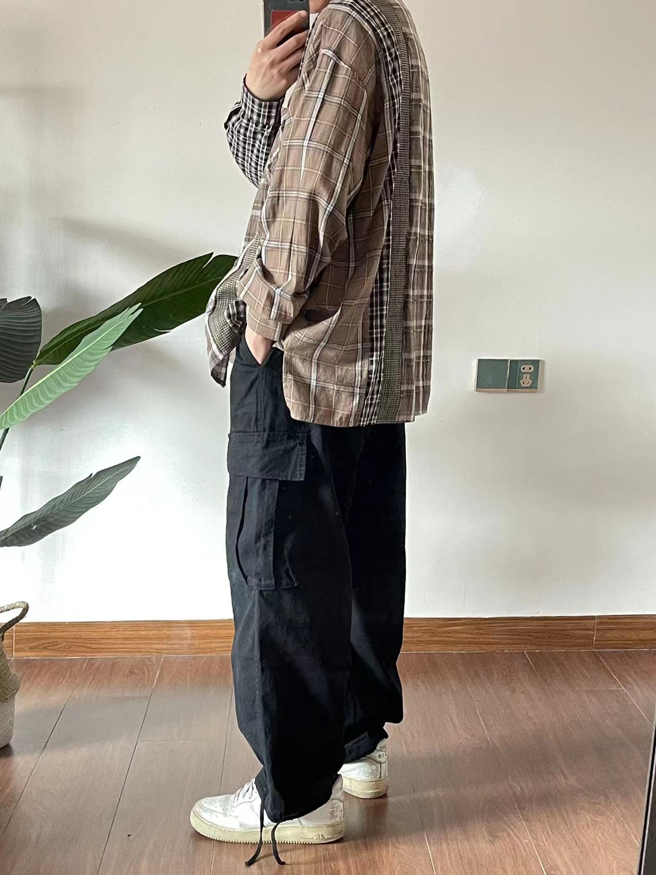 ワイドパンツ メンズ レトロ風マルチポケットカーゴワイドパンツ