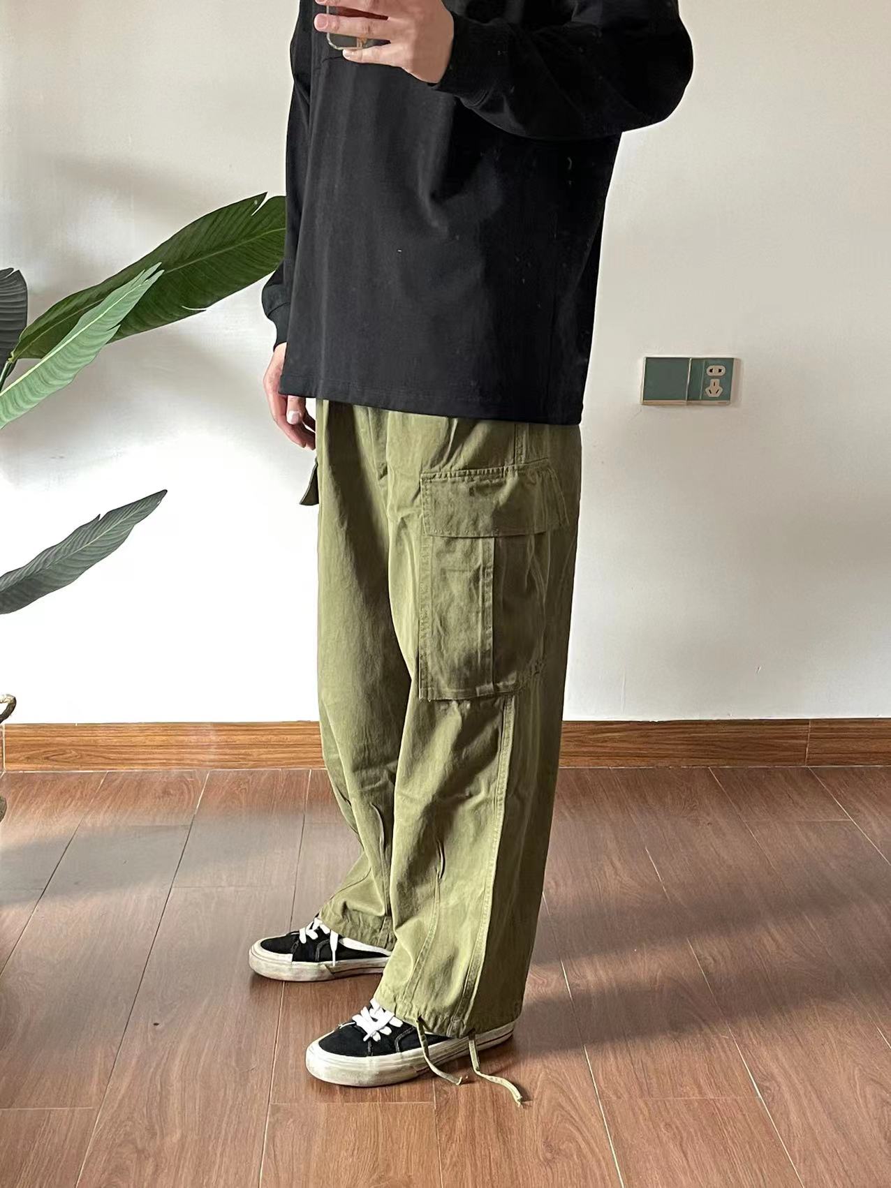 ワイドパンツ メンズ レトロ風マルチポケットカーゴワイドパンツ