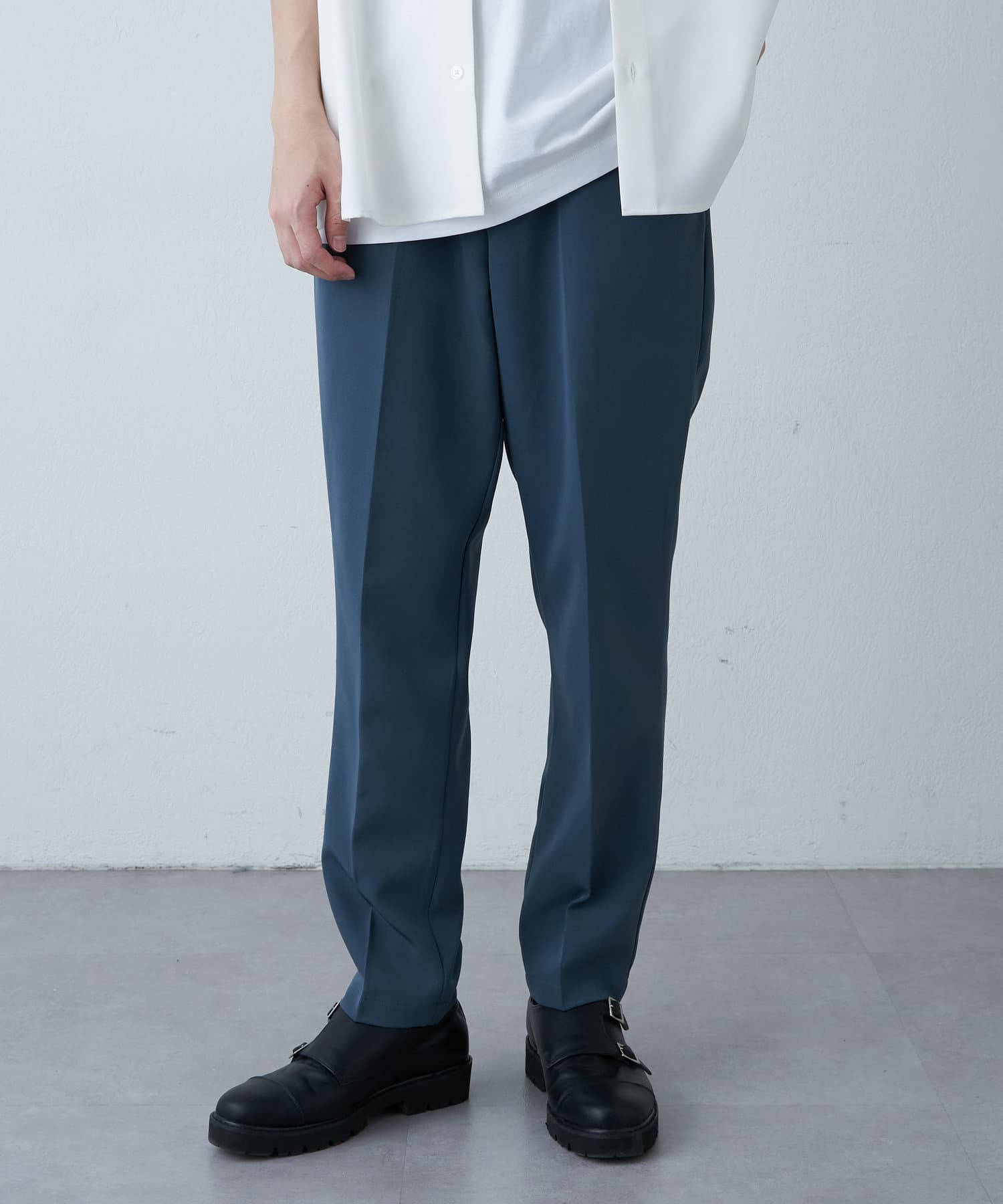 ワイドパンツ メンズ ストレッチ素材ワイドスラックス