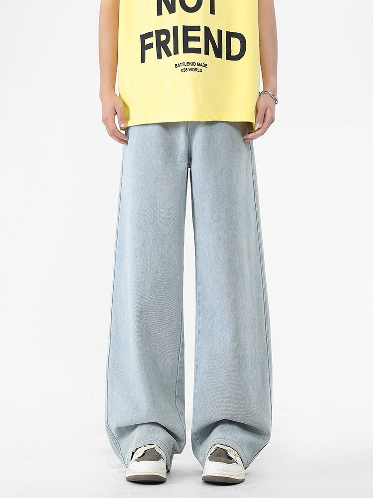 ワイドパンツ メンズ レトロ風ストレートワイドデニムパンツ