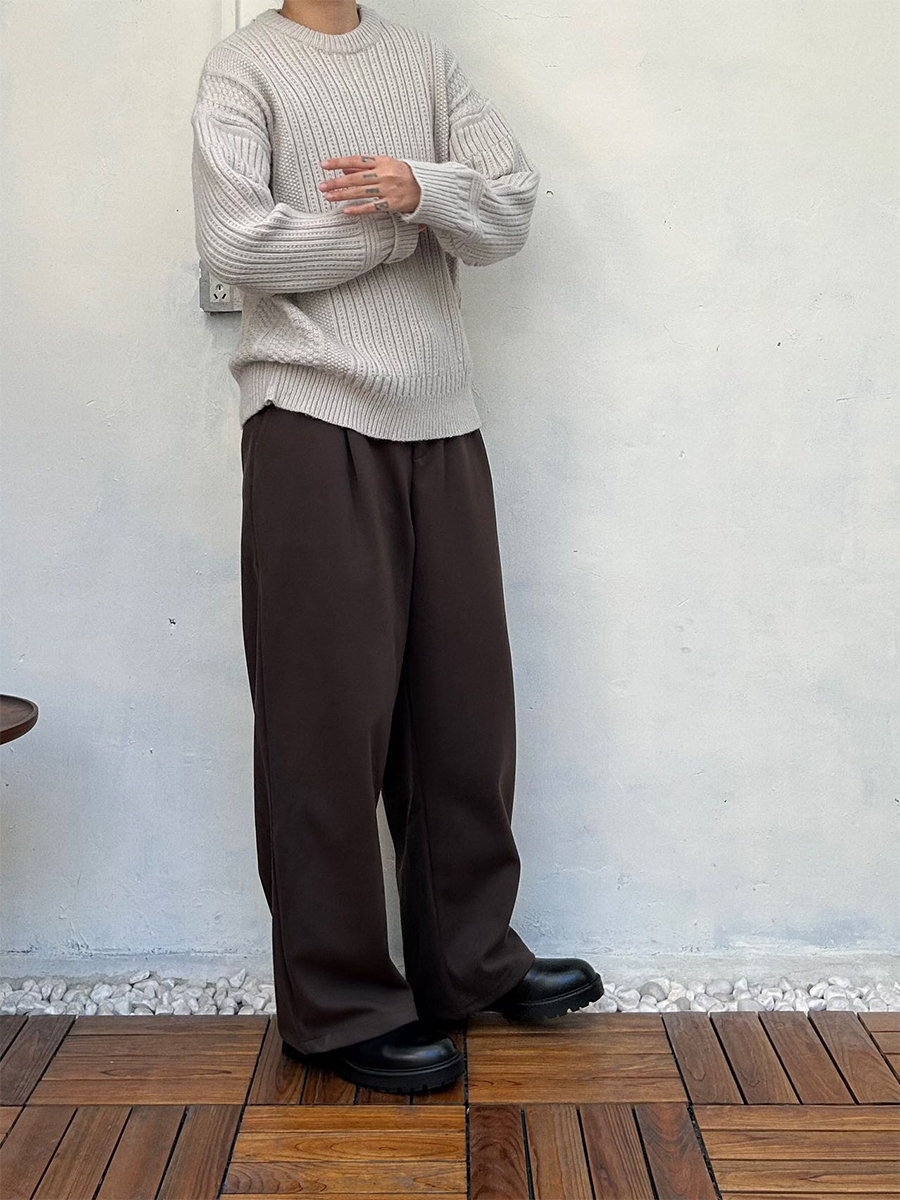 メンズワイドパンツ ゆったりシルエット落ち感のあるツータックスラックス