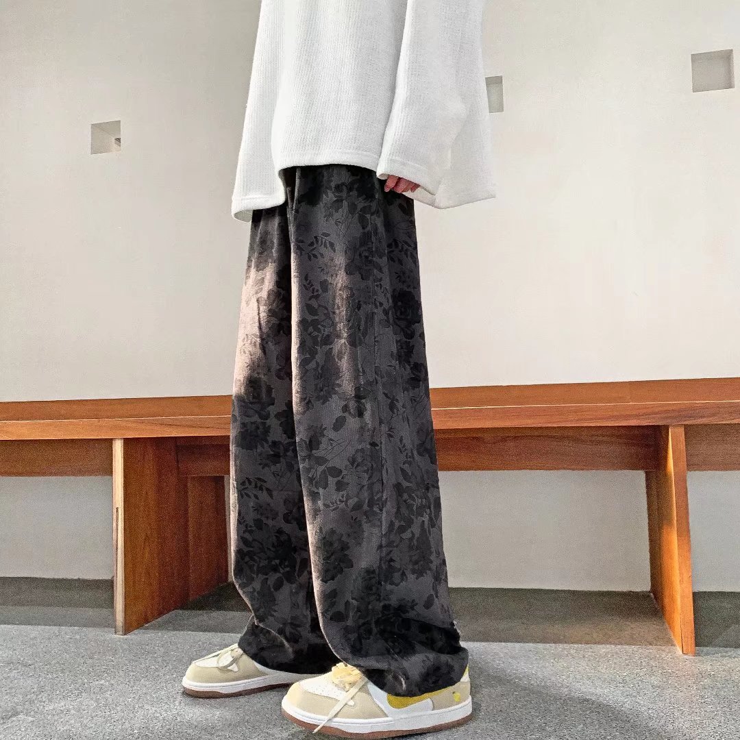 ワイドパンツ メンズ クラシック柄入りコーデュロイワイドパンツ