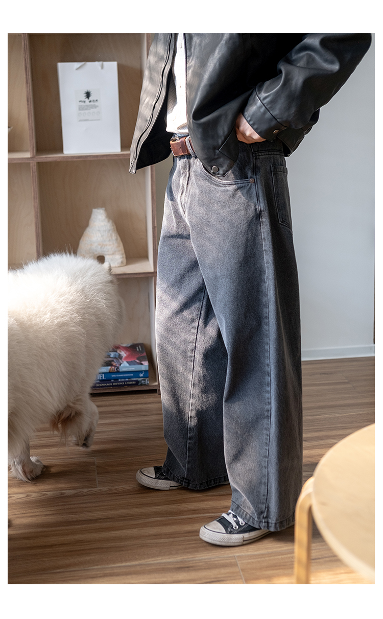 ワイドパンツ メンズ レトロ風ワイドシルエットデニムパンツ
