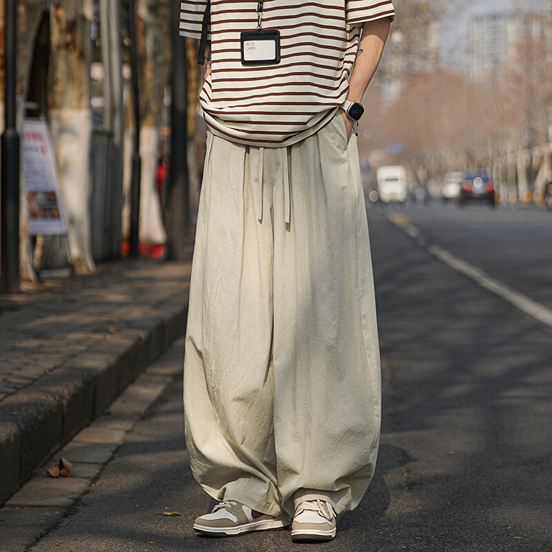 ワイドパンツ メンズ 綿麻素材リラックスワイドパンツ
