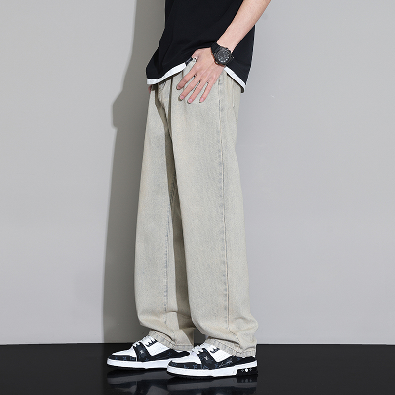 ワイドパンツ メンズ レトロ風ゆったりストレートジーンズ