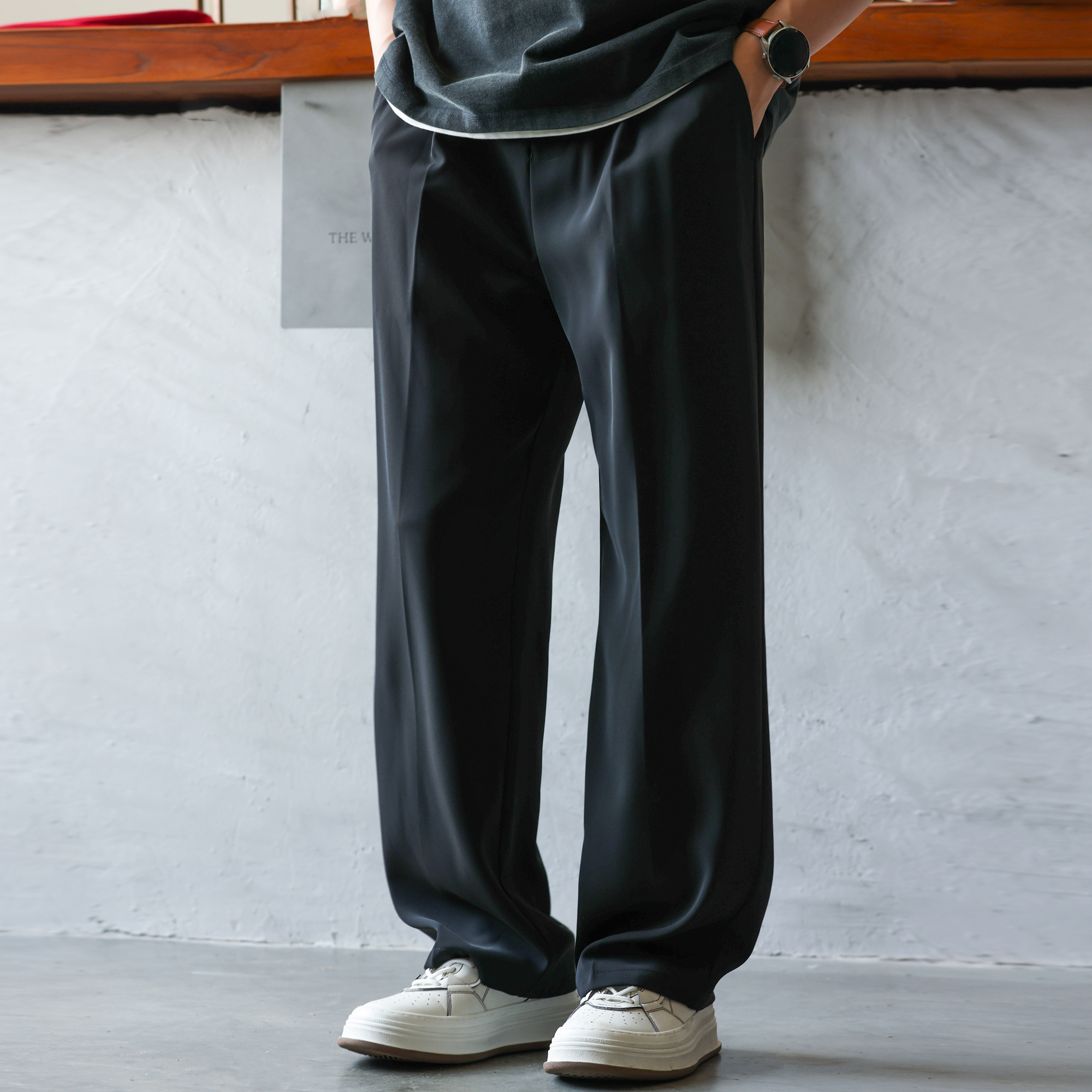 ワイドパンツ メンズ 立体抗シワ加工ワイドパンツ