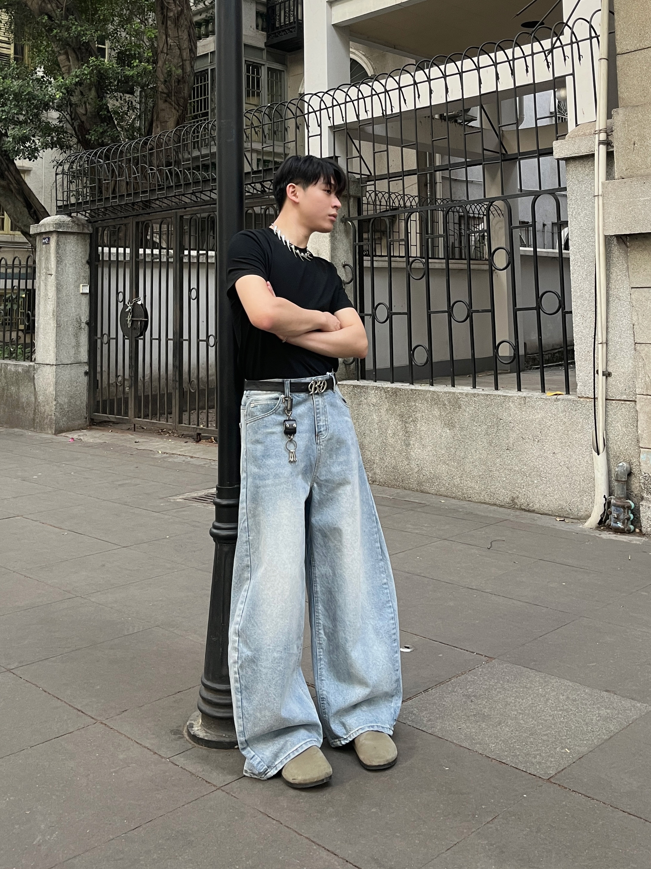 ワイドパンツ メンズ ヴィンテージ加工 ゆったりワイドジーンズ
