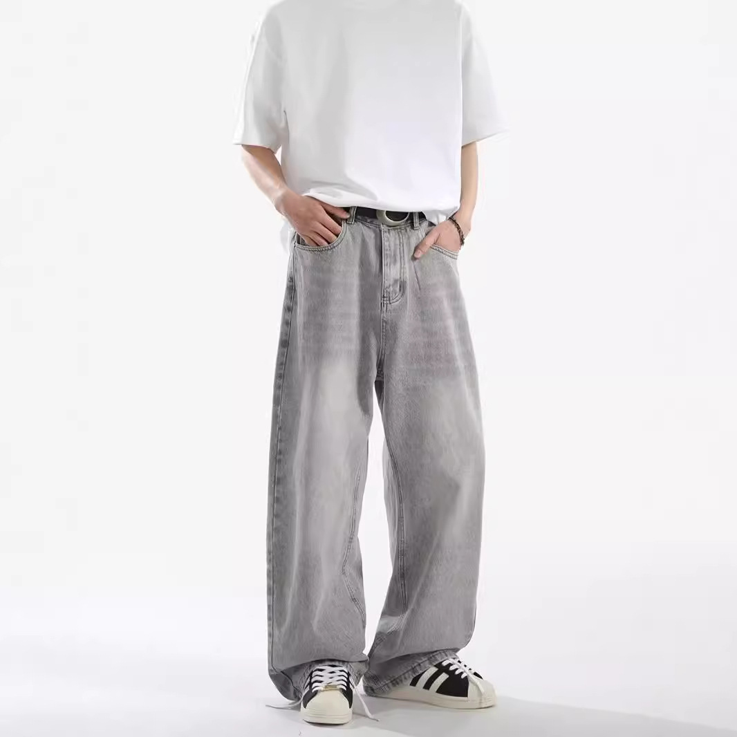 ワイドパンツ メンズ レトロ加工ワイドデニムパンツ