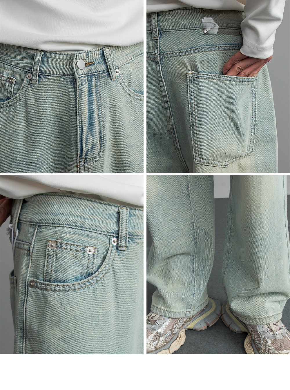 ワイドパンツ メンズ ヴィンテージ加工ワイドデニムパンツ