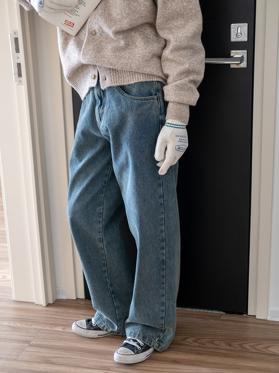 ワイドパンツ メンズ レトロ風ワイドシルエットデニムパンツ