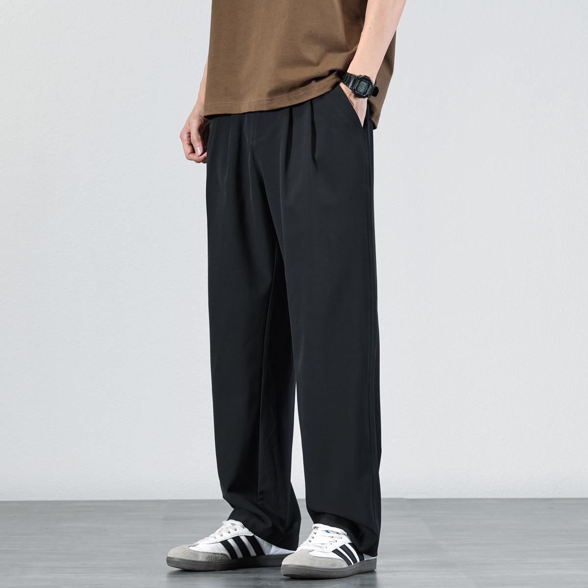 ワイドパンツ メンズ シンプル速乾ストレートワイドパンツ