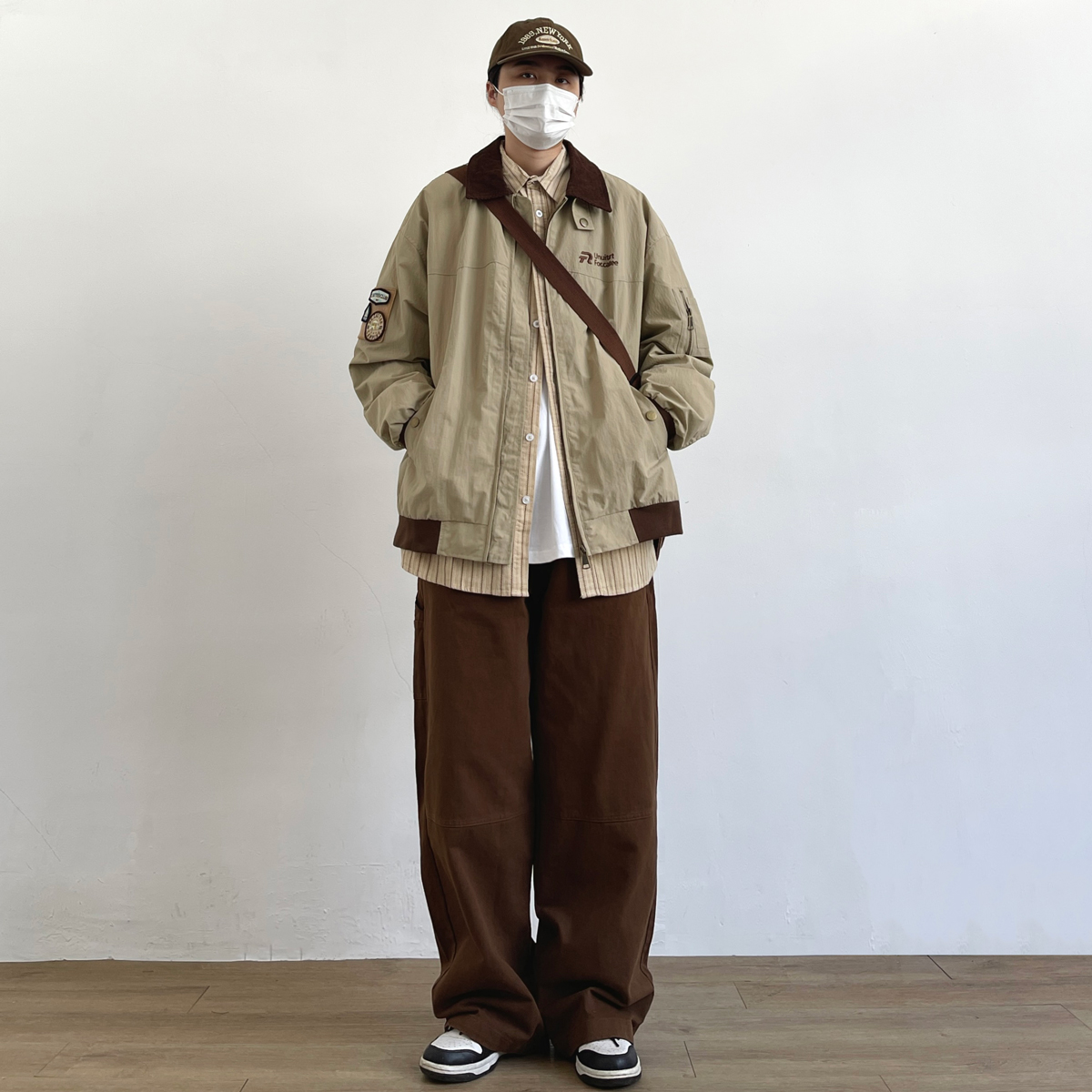 メンズワイドパンツ 多機能ポケット付きゆったりワイドシルエット作業風長ズボン