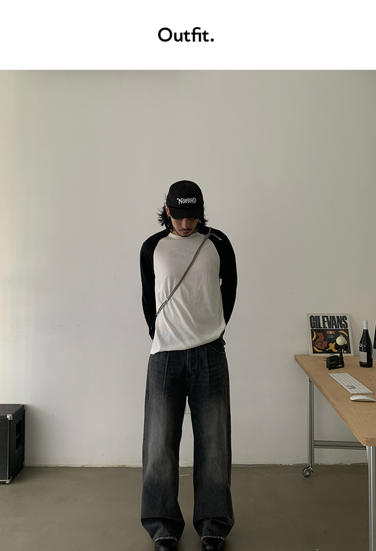 ワイドパンツ メンズ ヴィンテージ加工ゆったりストレートジーンズ