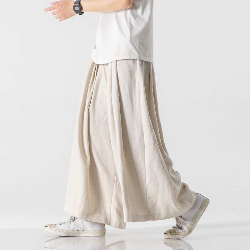 ワイドパンツ メンズ 麻混素材スカートパンツ ワイドパンツ