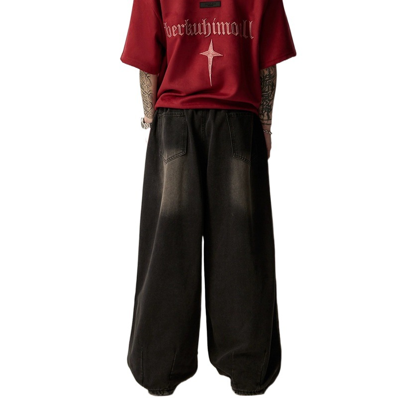 ワイドパンツ メンズ ヴィンテージ加工ワイドデニムパンツ