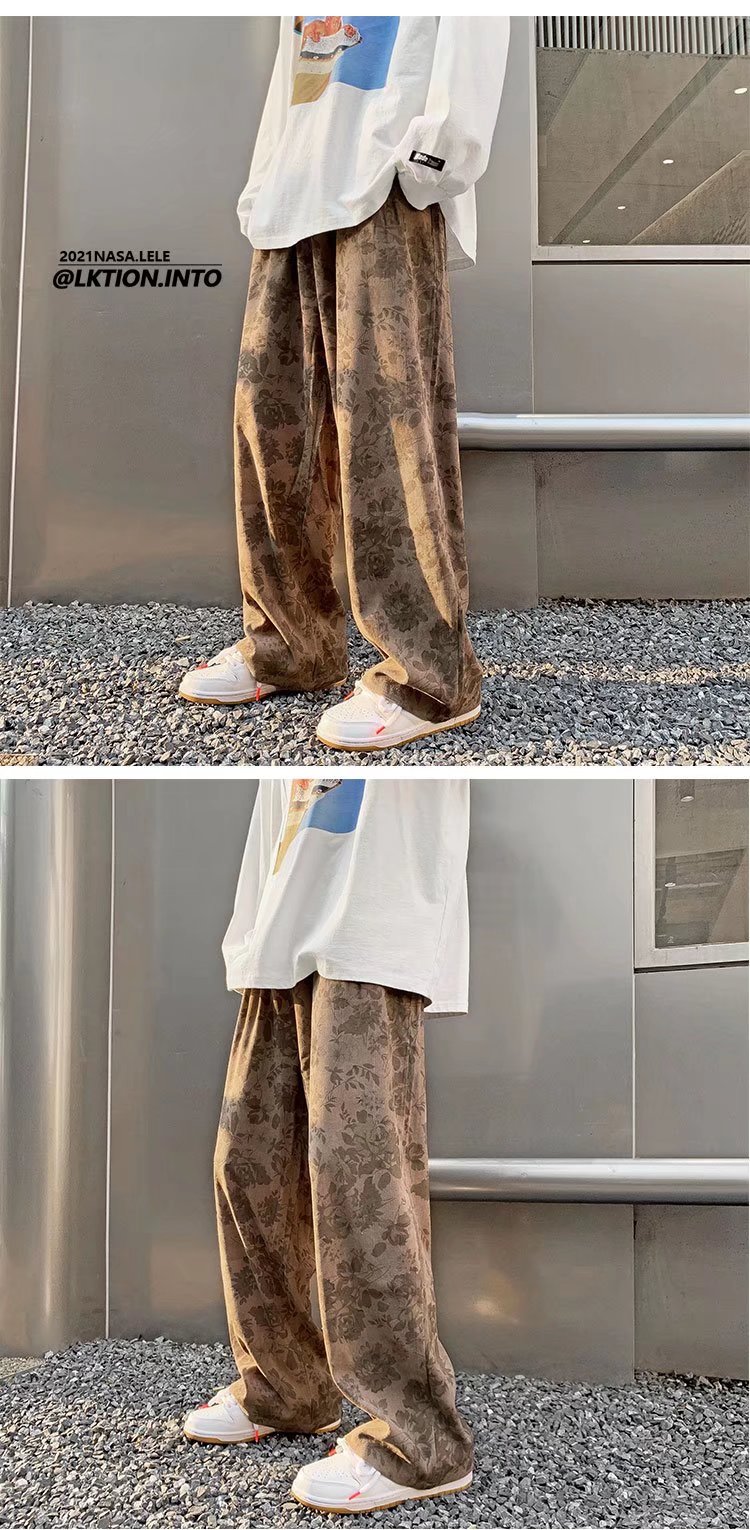 ワイドパンツ メンズ クラシック柄入りコーデュロイワイドパンツ