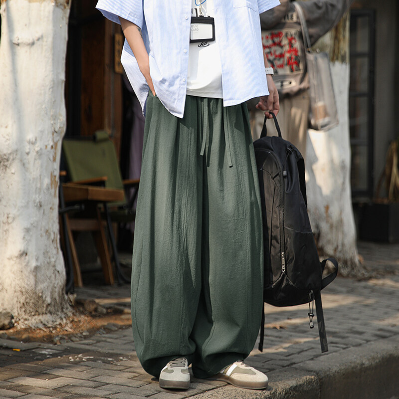 ワイドパンツ メンズ 綿麻素材リラックスワイドパンツ