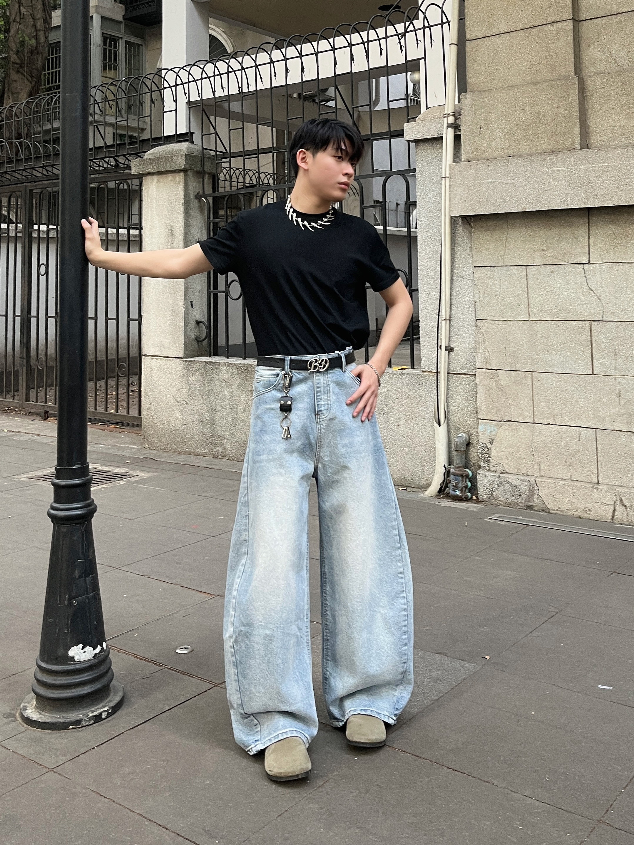 ワイドパンツ メンズ ヴィンテージ加工 ゆったりワイドジーンズ