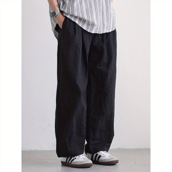 ワイドパンツ メンズ レトロ風薄手ワイドパンツ