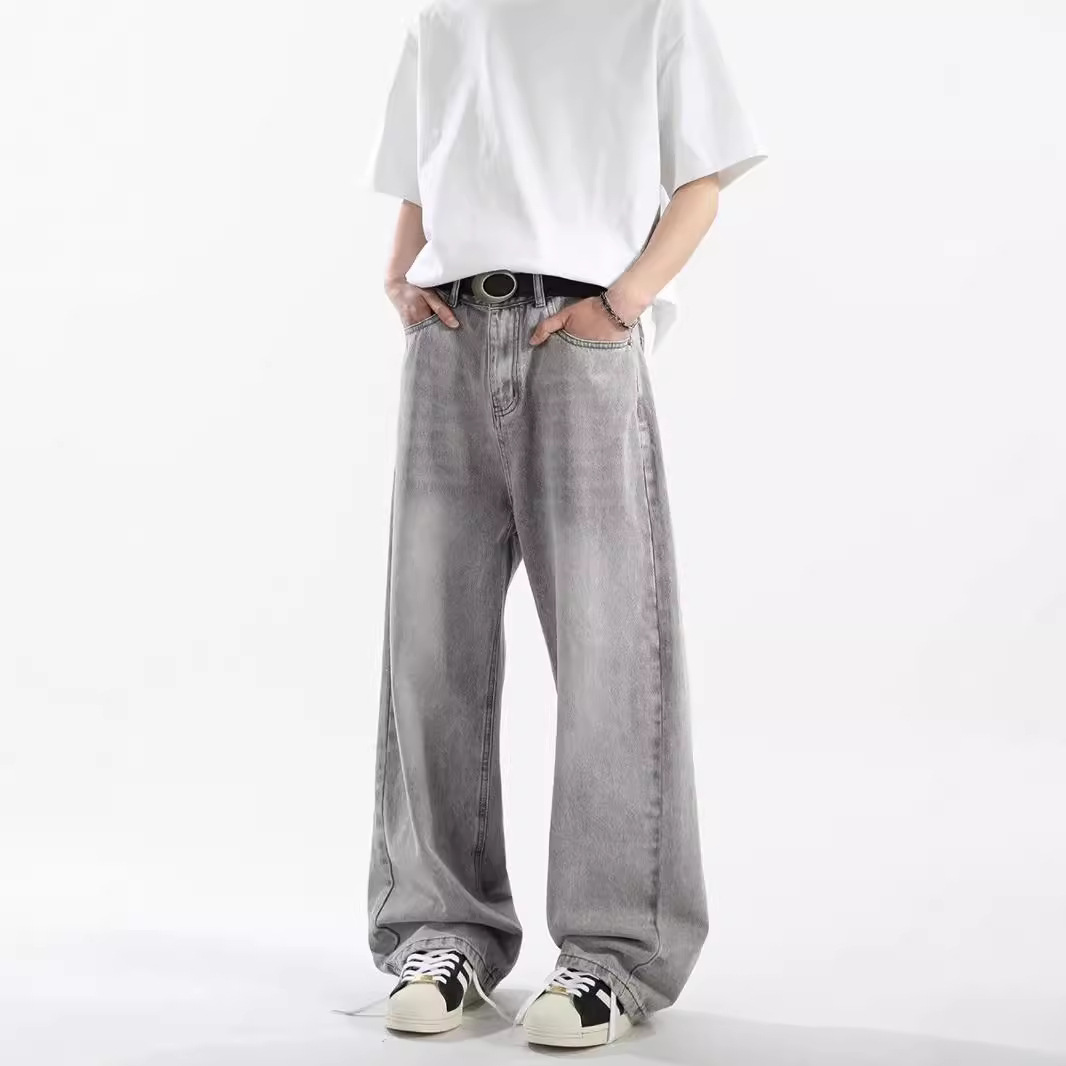 ワイドパンツ メンズ レトロ加工ワイドデニムパンツ