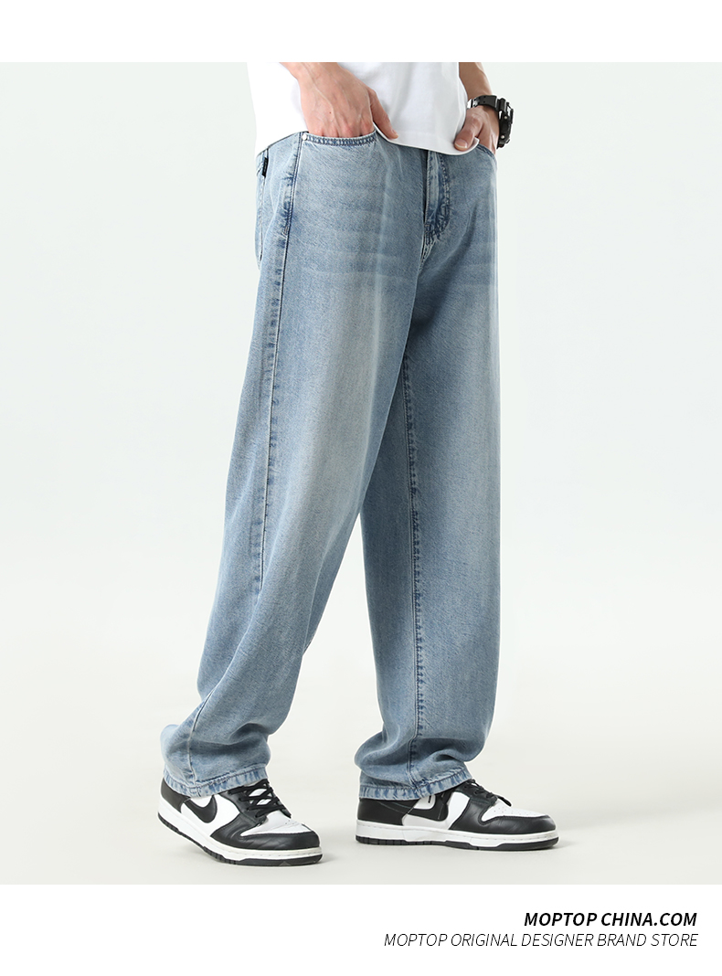 ワイドパンツ メンズ テンセル素材ストレートワイドジーンズ