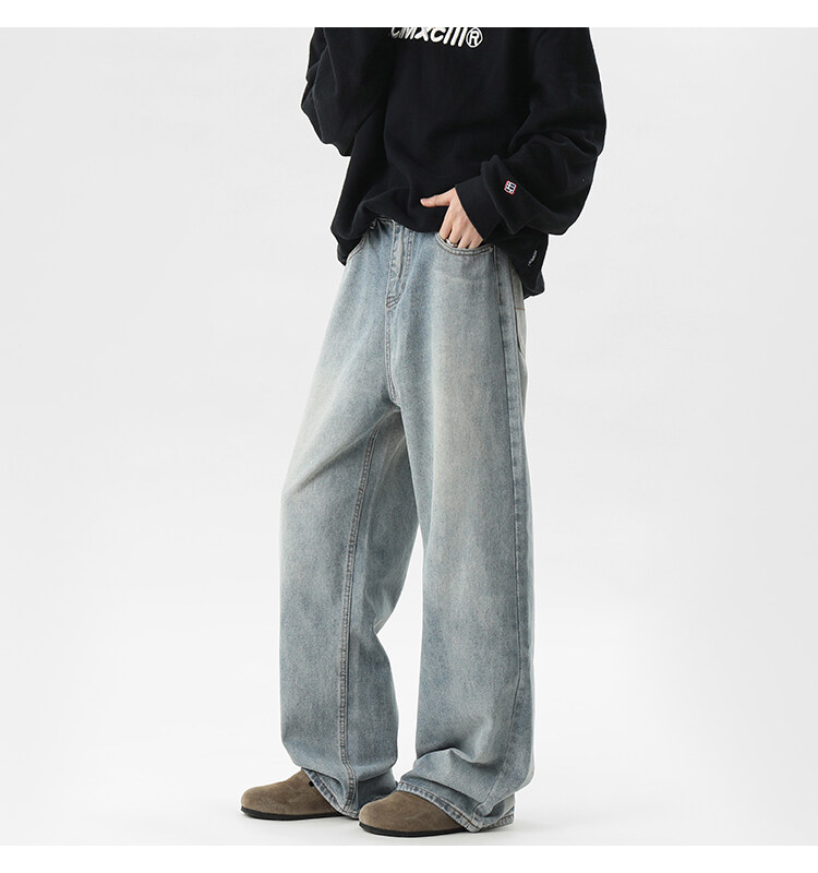 ワイドパンツ メンズ ヴィンテージ加工ワイドデニムパンツ
