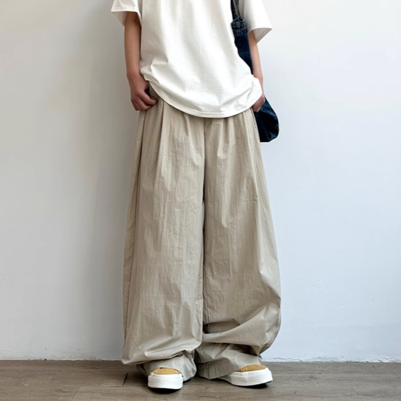 ワイドパンツ メンズ レトロ風薄手ワイドパンツ