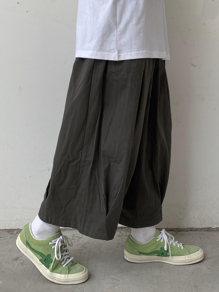 ワイドパンツ メンズ ゆったり八分丈カーゴワイドパンツ