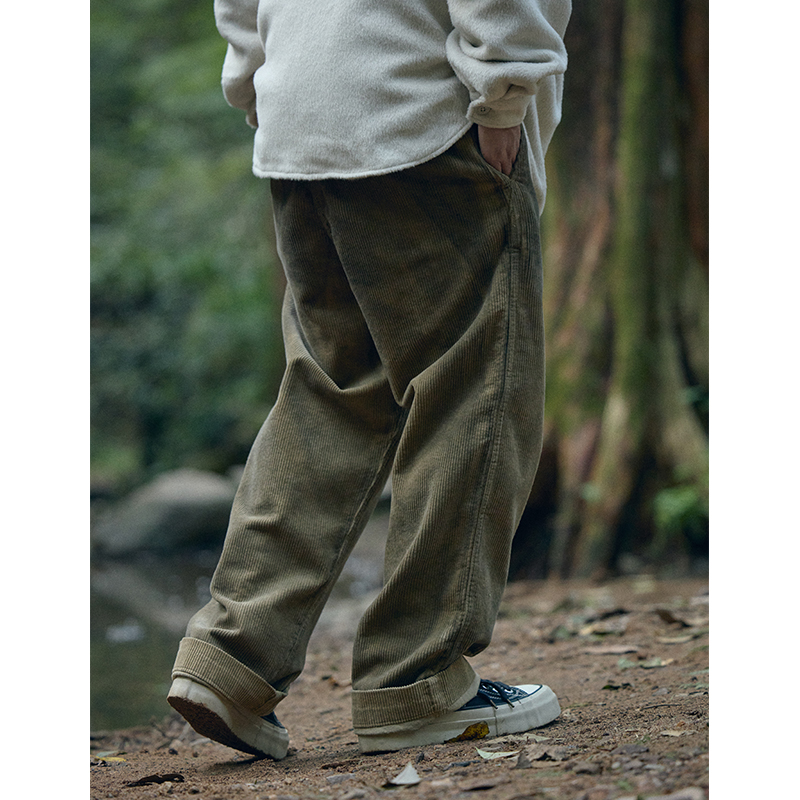 メンズワイドパンツ コーデュロイ素材ゆったりシルエットワイドスラックス