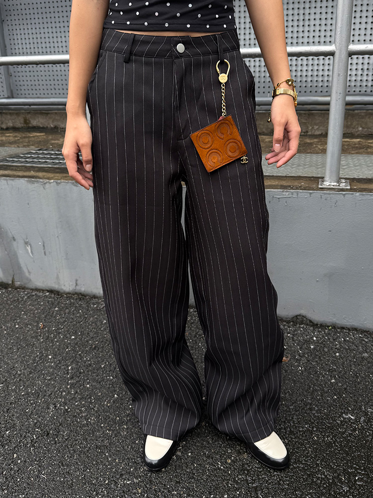 ワイドパンツ メンズ レトロストライプ ワイドパンツ 拖地