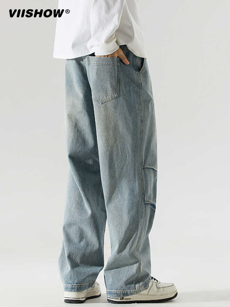 ワイドパンツ メンズ ヴィンテージ加工ワイドデニムパンツ