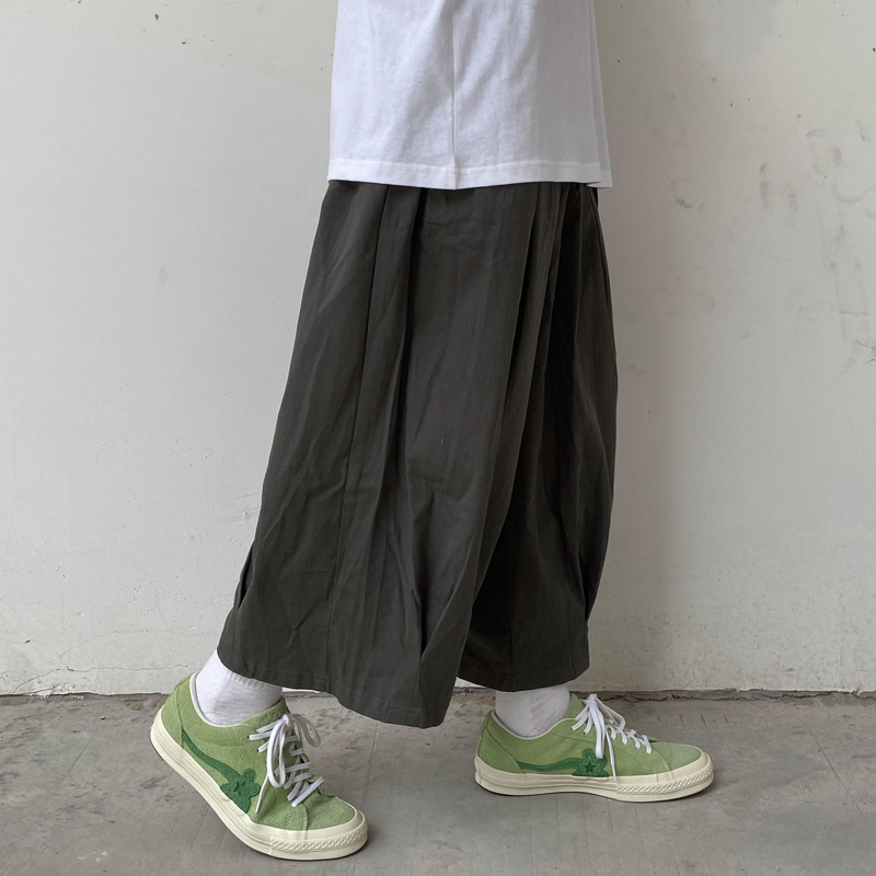 ワイドパンツ メンズ ゆったり八分丈カーゴワイドパンツ