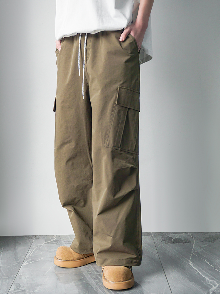 ワイドパンツ メンズ レトロ風マルチポケットワイドカーゴパンツ