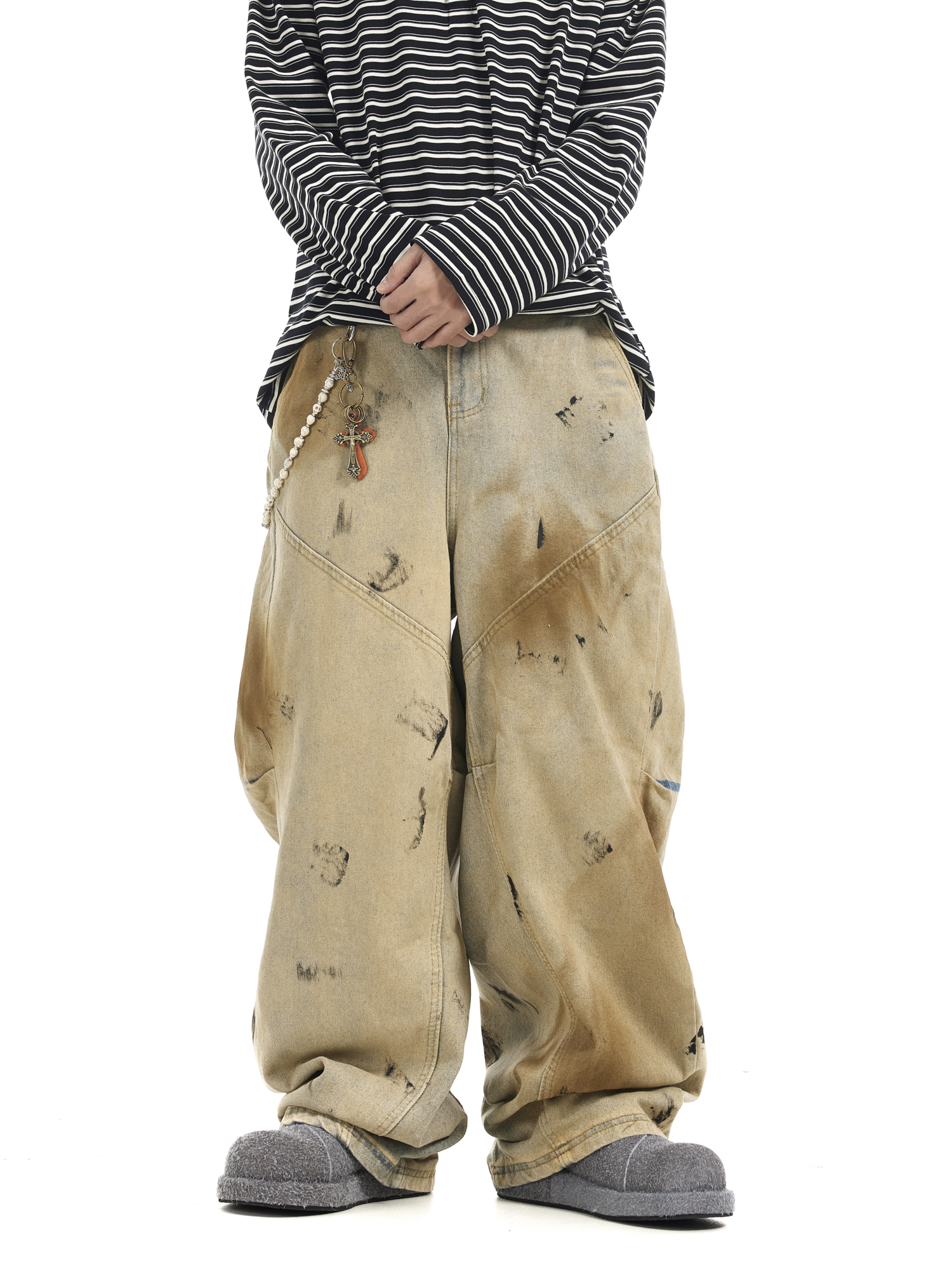 ワイドパンツ メンズ ヴィンテージ加工ワイドデニム