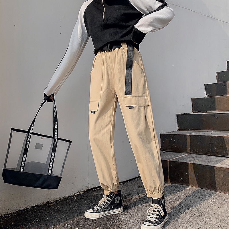 メンズワイドパンツ 大容量ポケット付きゆったりジョガーカーゴパンツ