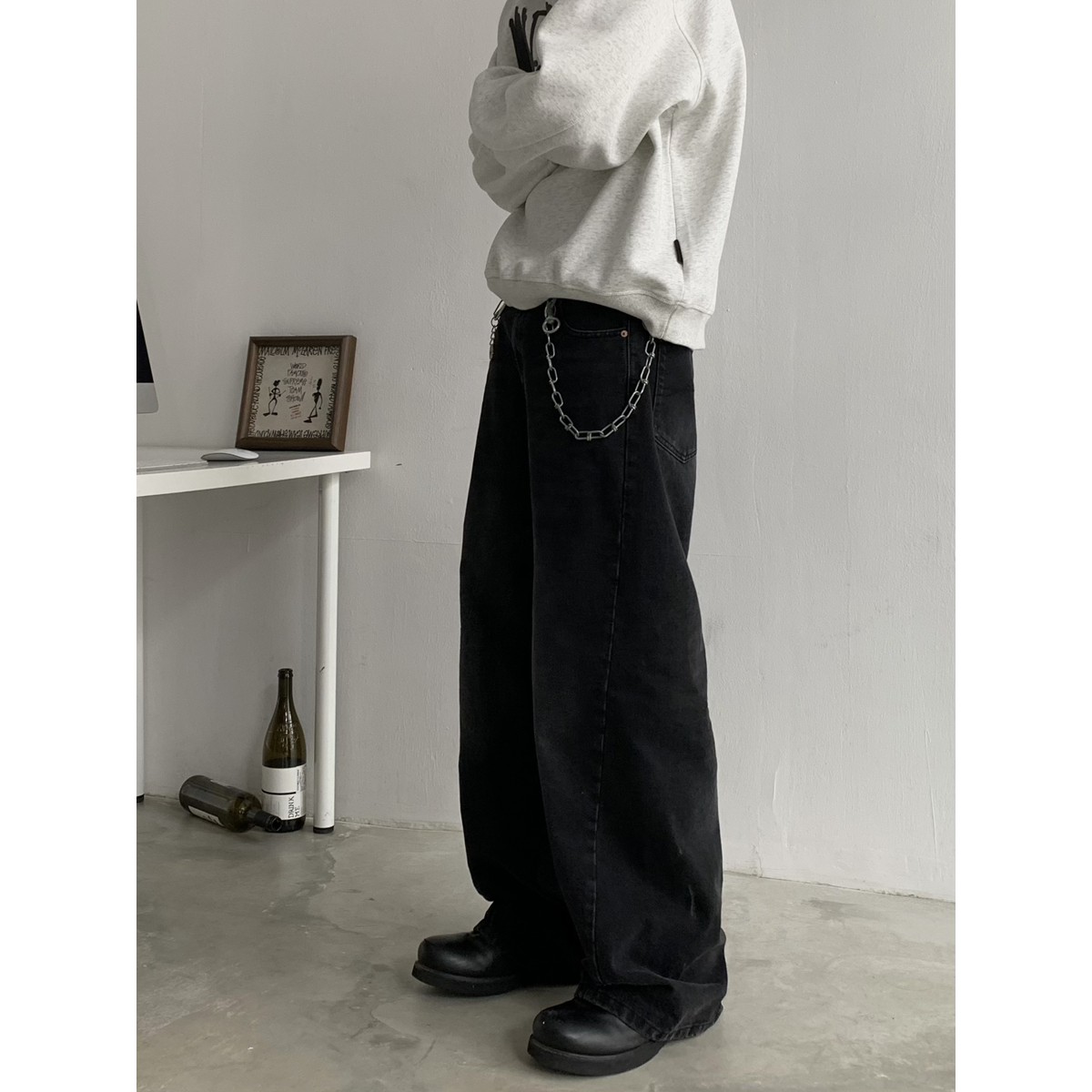 ワイドパンツ メンズ アメリカンヴィンテージ加工ワイドジーンズ