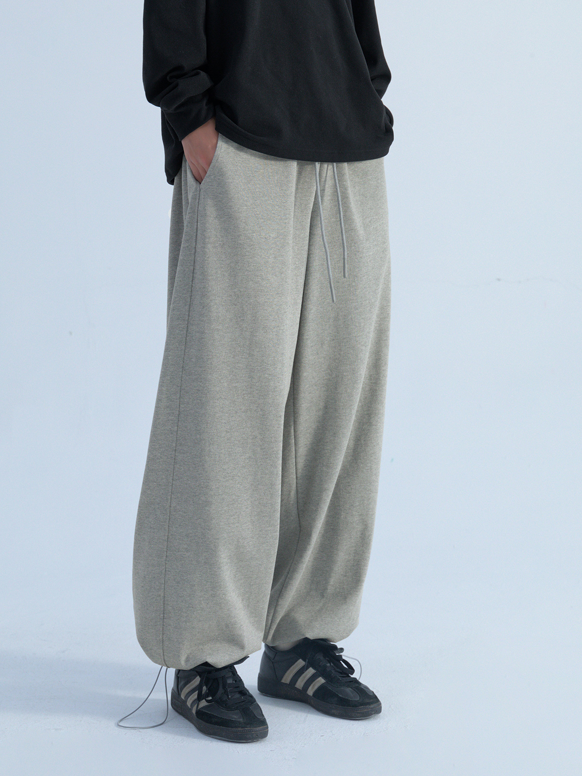 ワイドパンツ メンズ 厚手ニット素材 裾リブワイドスウェットパンツ