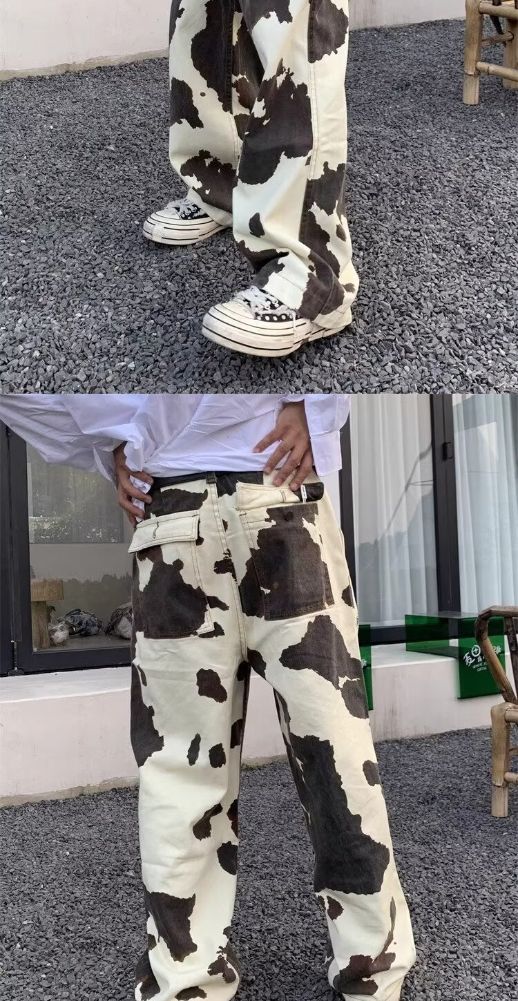 ワイドパンツ メンズ 牛柄デザインワイドジーンズ