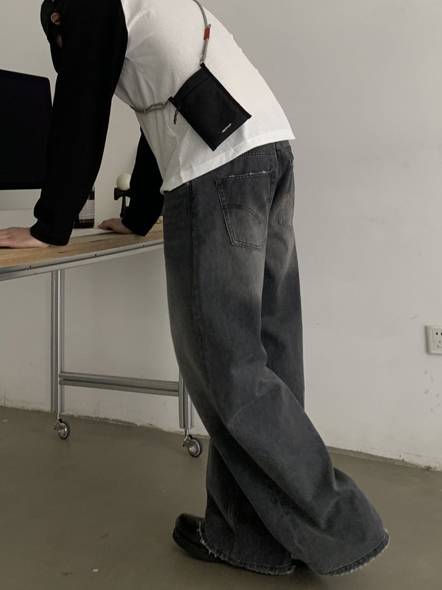 ワイドパンツ メンズ ヴィンテージ加工ゆったりストレートジーンズ