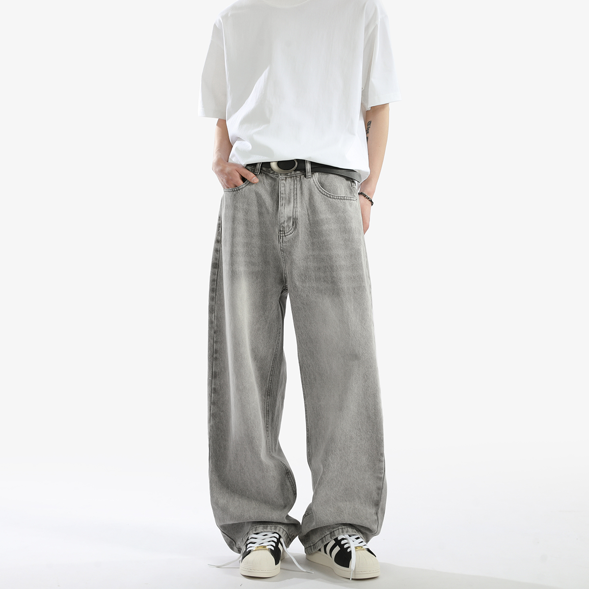 ワイドパンツ メンズ ヴィンテージ風ストレートワイドジーンズ