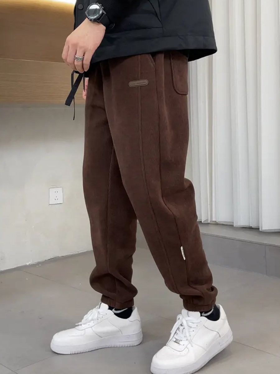 メンズワイドパンツ 多機能ポケット付きゆったりスウェットジョガーパンツ