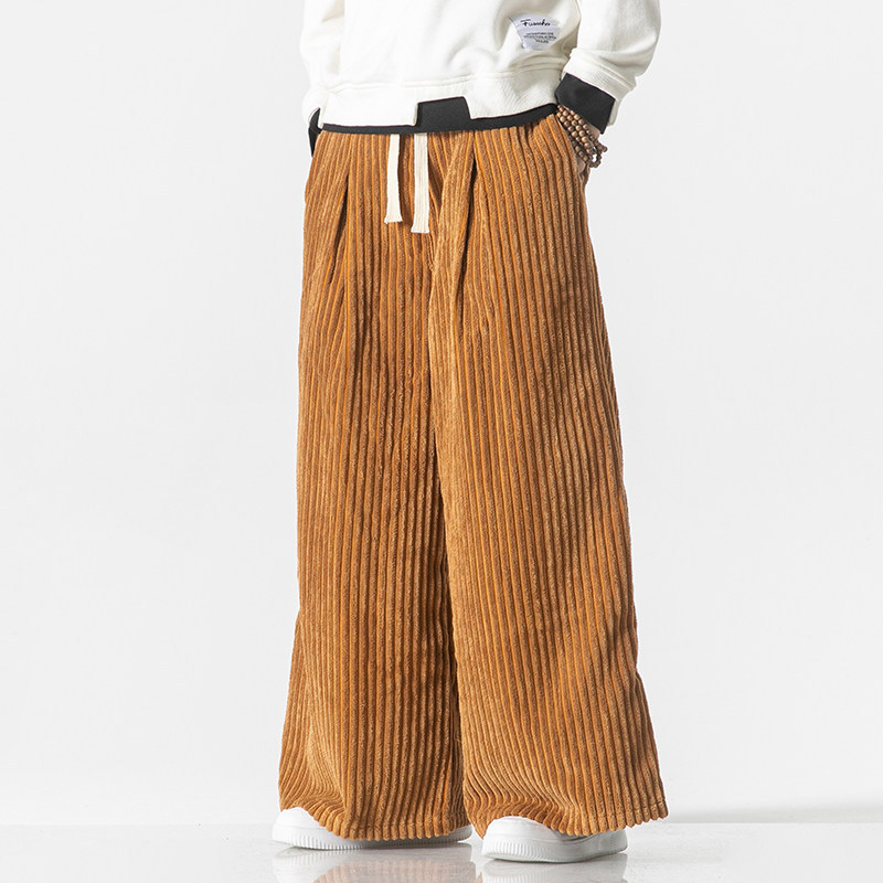 メンズワイドパンツ コーデュロイ素材ゆったりワイドパンツ