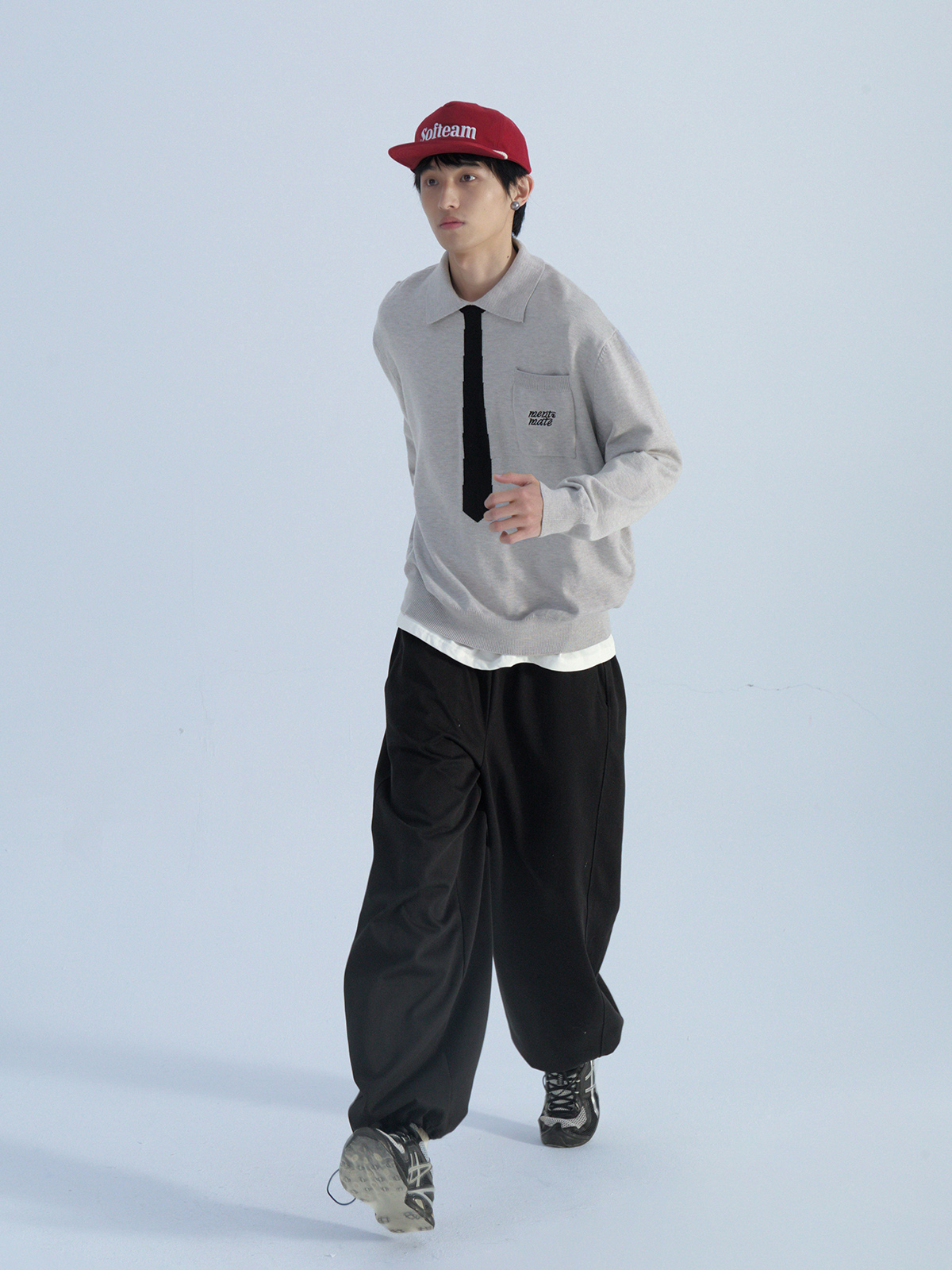 ワイドパンツ メンズ 厚手ニット素材ワイドスウェットパンツ