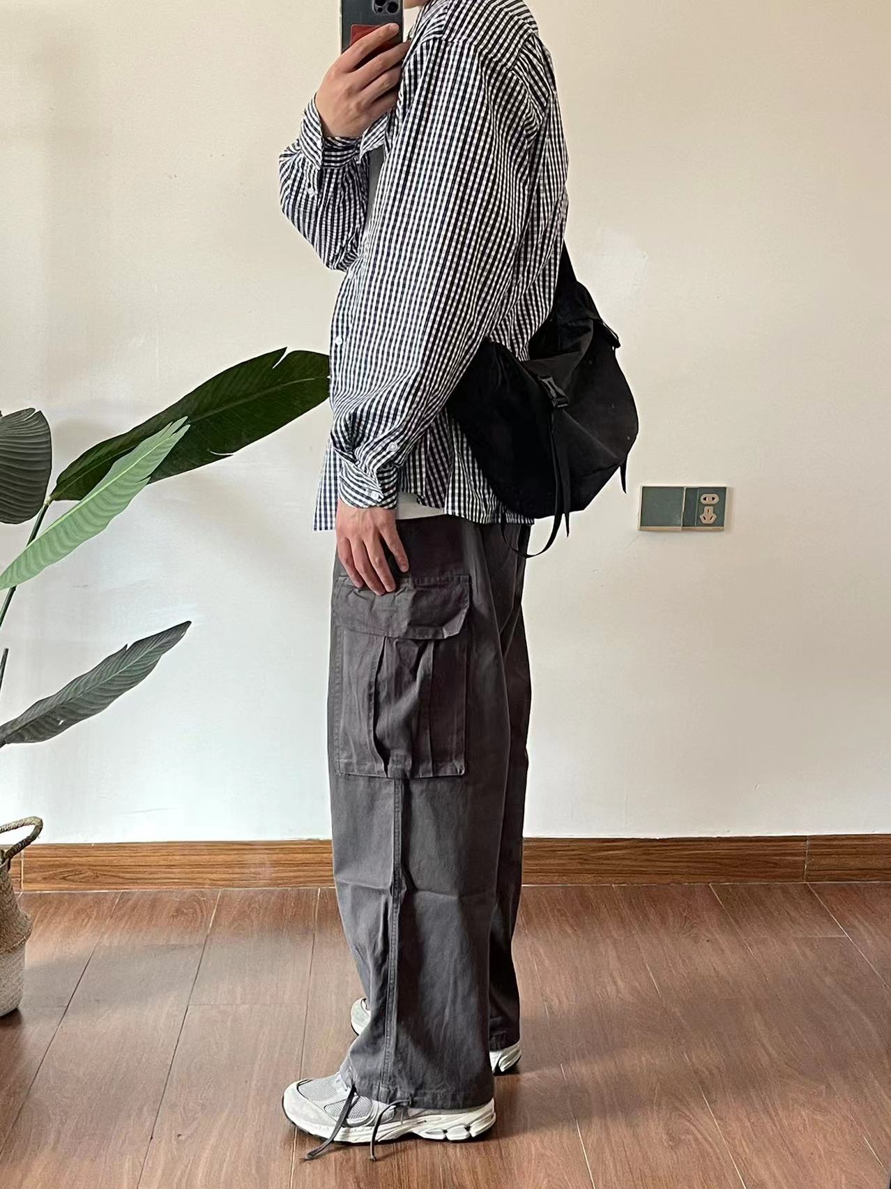 ワイドパンツ メンズ レトロ風マルチポケットカーゴワイドパンツ