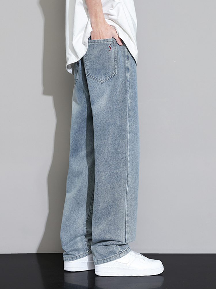 ワイドパンツ メンズ レトロ風ゆったりストレートジーンズ