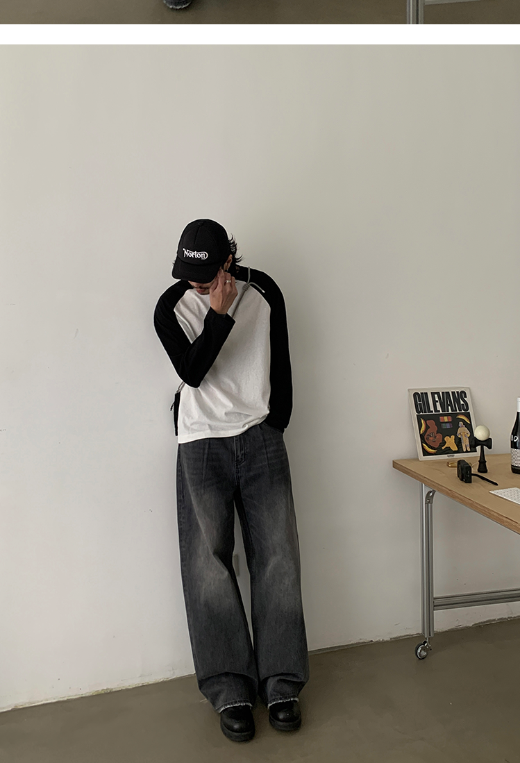 ワイドパンツ メンズ ヴィンテージ加工ゆったりストレートジーンズ