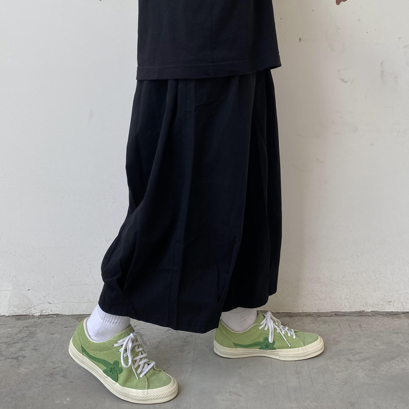 ワイドパンツ メンズ ゆったり八分丈カーゴワイドパンツ